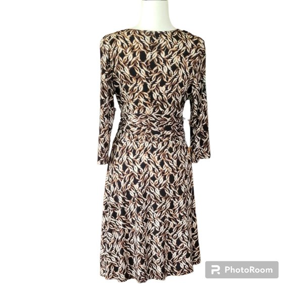 Vintage Faux Wrap Geometric Print Jersey Knit Dress Packable Travel Sz Large - Picture 3 of 11